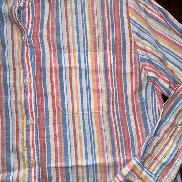 Old Navy Linen Blend Boyfriend Shirt L/S Button Up Pink Blue Stripe Womens XS - Picture 5 of 9